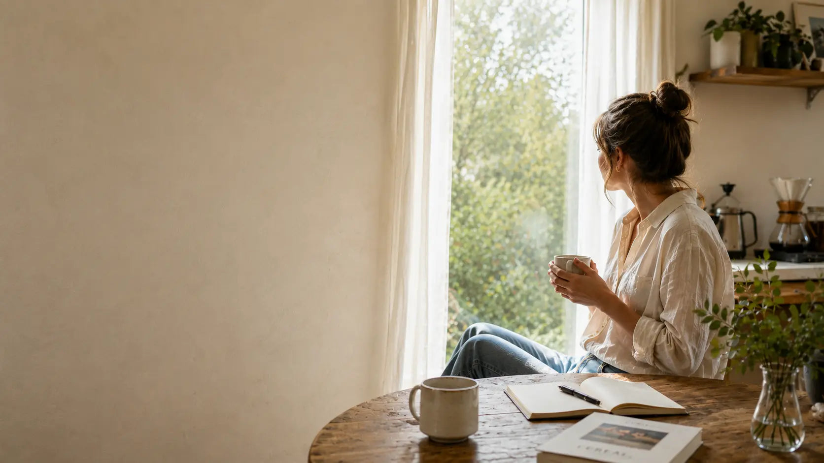 Modern bir ofis ortamında çalışma ritmine doğal şekilde entegre olmuş sade kahve düzeni ve Saggio Coffee ofis çözümleri atmosferi